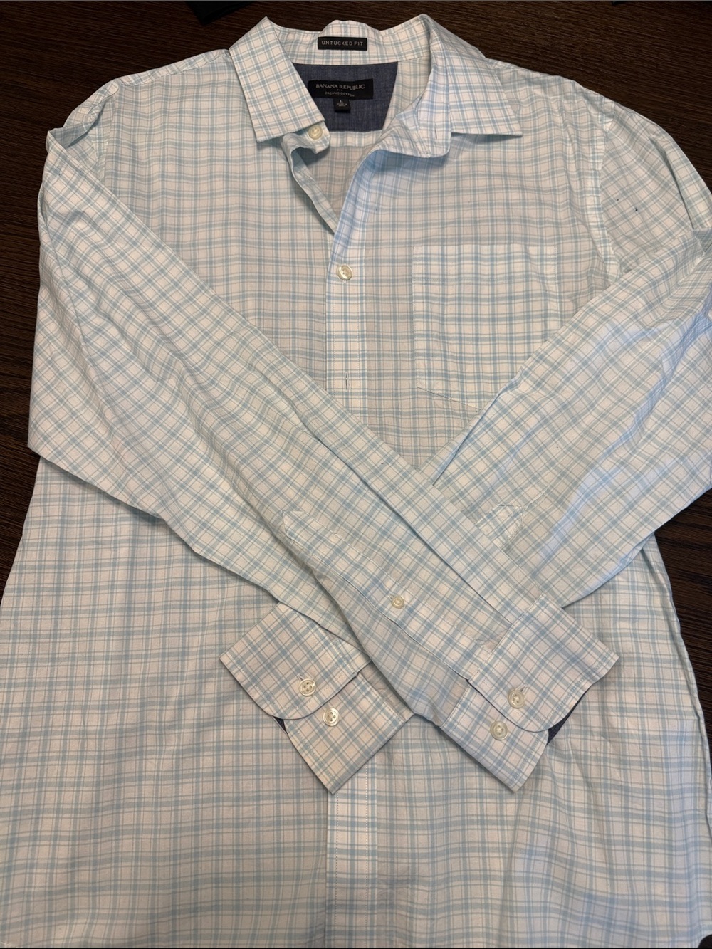 Banana Republic Light Blue and White Plaid Dress Shirt